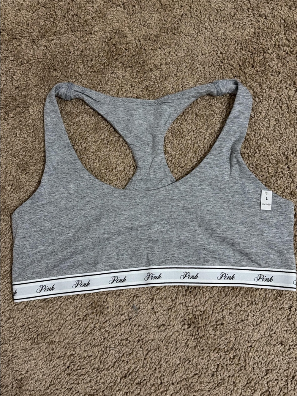 PINK Victoria's Secret Heather Gray Racerback Logo Band Bralette